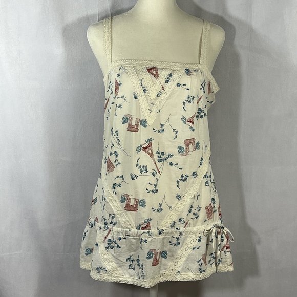 Fossil Tops - Fossil White & Cream Eiffel Tower Print Sleeveless Cotton Tank Top Size …